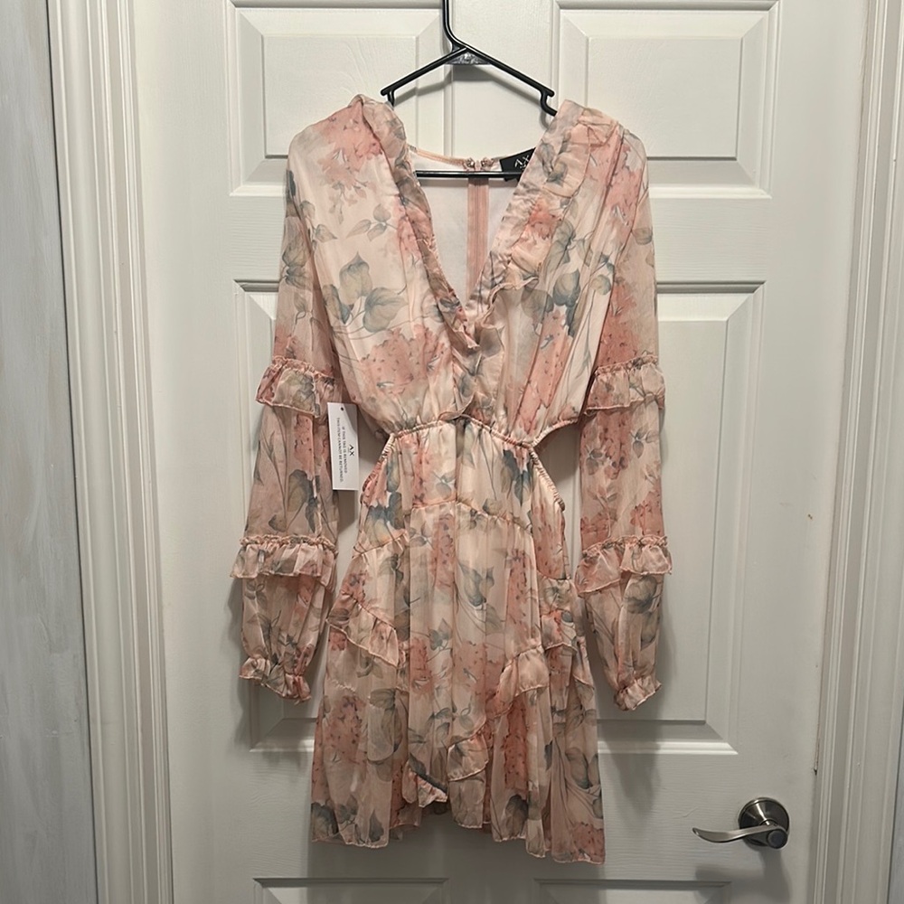 Floral Pink Ruffle Dress with side cut outs